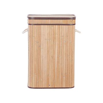 Laundry Basket Bit Light Wood Bamboo Polyester Insert With Removable Lid Handles Modern Design Multifunctional Beliani