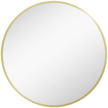 Homcom Round Bathroom Mirror, Modern Wall-mounted Vanity Mirror With Aluminium Frame And Easy Install Hook For Living Room, Entryway, 60 X 60cm, Gold Tone