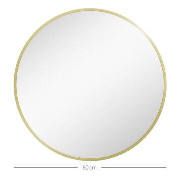 Homcom Round Bathroom Mirror, Modern Wall-mounted Vanity Mirror With Aluminium Frame And Easy Install Hook For Living Room, Entryway, 60 X 60cm, Gold Tone