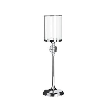 Candle Holder Silver Glass With Metal 58 Cm Crystal Decor Beliani