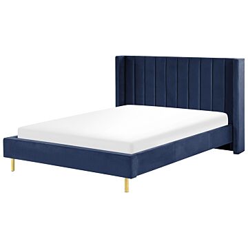 Eu King Size Bed Frame Navy Blue Velvet Slatted Base Beliani