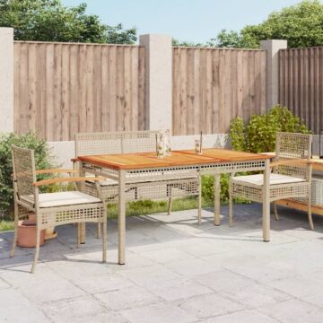 Vidaxl 5 Piece Garden Dining Set With Cushions Beige Poly Rattan