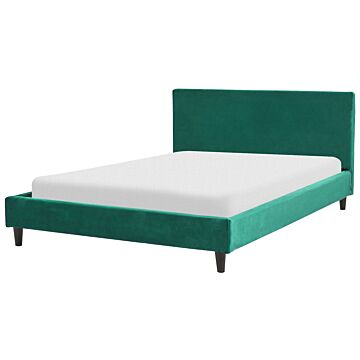 Eu Double Size Panel Bed 4ft6 Green Velvet Slatted Frame Contemporary Beliani