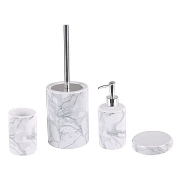 Four-piece Bathroom Set, Ceramic, White, Soap Dispenser, Toothbrush Holder Beliani