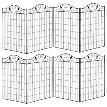 Outsunny Set Of 2 Decorative Garden Fence, 8 Panels Metal Picket Fence, Versatile Shapes For Patio Lawn, 365cm X 112cm, Black