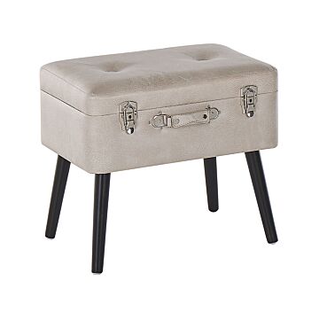 Stool With Storage Beige Faux Leather Upholstered Black Legs Suitcase Design Buttoned Top Beliani