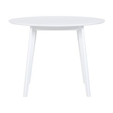 Dining Table White Mdf 100 Cm Round Top Wooden Legs Scandinavian Kitchen Table Beliani