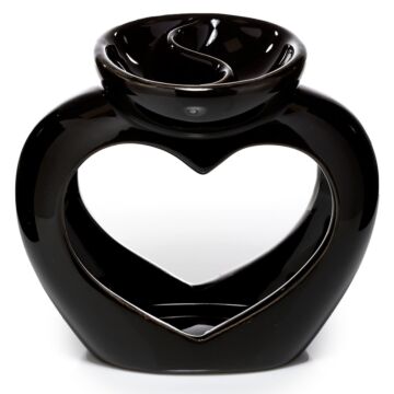 Ceramic Heart Shaped Double Dish And Tealight Oil And Wax Burner - Black