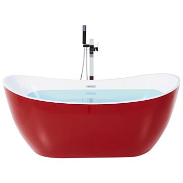 Bath Red With Silver Sanitary Acrylic Single 170 X 77 Cm Freestanding Modern Beliani