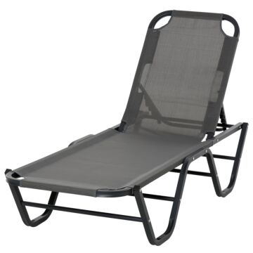 Outsunny Sun Lounger Relaxer Recliner With 5-position Adjustable Backrest Lightweight Frame For Pool Or Sun Bathing Grey