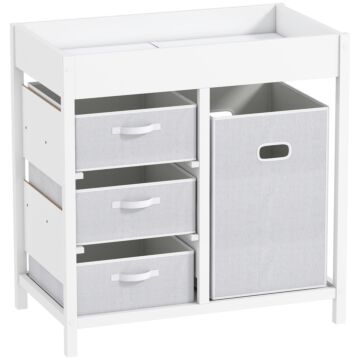 Aiyaplay Baby Changing Unit With 4 Storage Drawers, Mat For Bedroom Nursery, 84 X 84.5 Cm, White