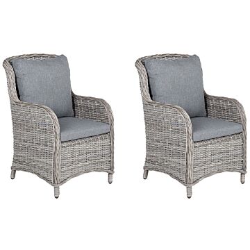 Set Of 2 Garden Chairs Grey Faux Rattan 73l X 60w X 96h Cm Outdoor Cushions Modern Beliani
