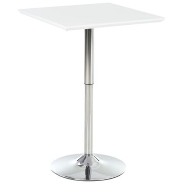 Homcom Square Height Adjustable Bar Table Counter Pub Desk With Metal Base For Home Bar, Dining Room, Kitchen, White