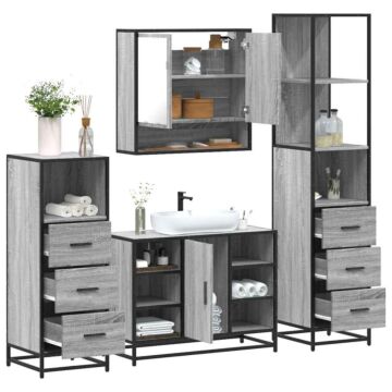 Vidaxl 4 Piece Bathroom Furniture Set Grey Sonoma Engineered Wood