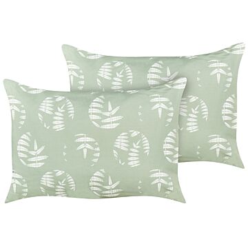 Set Of 2 Garden Cushions Green Polyester 40 X 60 Cm Leaf Pattern Motif Modern Design Throw Scatter Pillow Beliani