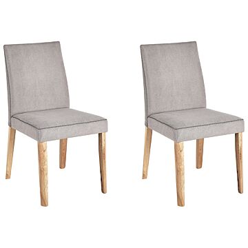 Set Of 2 Dining Chairs Light Grey Fabric Rubberwood Legs Armless Upholstered Scandinavian Traditional Style Beliani