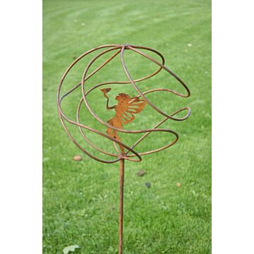 Tangle Ball On 4ft Stem With Standing Fairy Bare Metal/ready To Rust