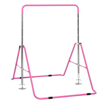 Homcom Gymnastics Bar For Kids, Folding Horizontal Bars With Adjustable Height, Training Bar With Triangle Base, Pink