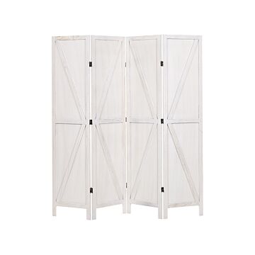Room Divider White Paulownia Wood Plywood 4 Panels Folding Decorative Screen Partition Living Room Bedroom Rustic Traditional Design Beliani