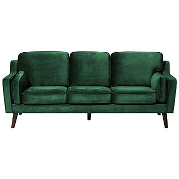 Sofa Green 3 Seater Velvet Wooden Legs Classic Beliani