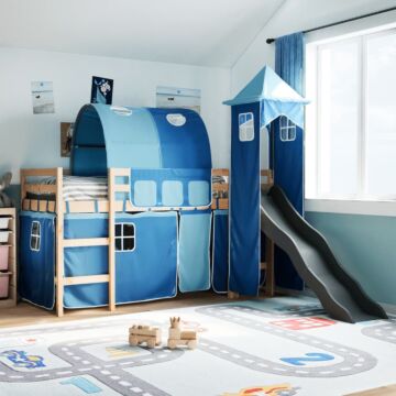 Vidaxl Kids' Loft Bed With Tower Blue 80x200 Cm Solid Wood Pine