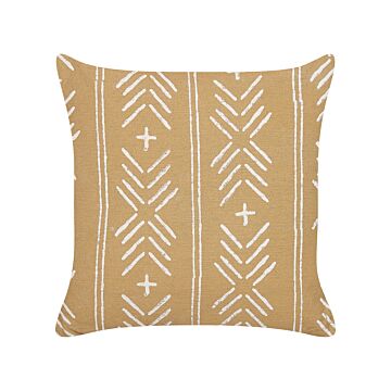 Scatter Cushion Beige And White Cotton 45 X 45 Cm Geometric Pattern Handmade Removable Cover With Filling Beliani