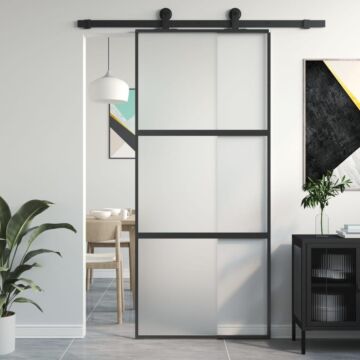 Vidaxl Sliding Door Black 90x205 Cm Tempered Glass And Aluminium