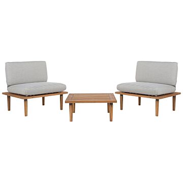 Garden Sofa Set Grey Cushions Solid Acacia Wood Modern Outdoor 2 Seater Conversation Set Armchairs With Side Table Beliani