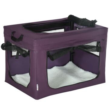 Pawhut Pet Carrier Portable Cat Carrier Foldable Dog Bag For Miniature Dogs, 60 X 42 X 42 Cm, Purple