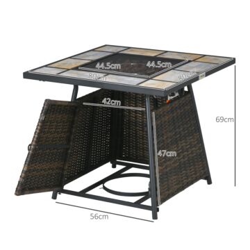 Outsunny Wicker Gas Fire Pit W/lid 80lx80wx69h Cm-brown /black