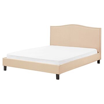 Bed Frame Beige Polyester Upholstered 5ft3 Eu King Size Traditional Design Beliani