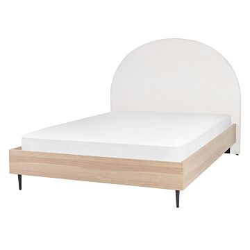 Bed Frame White Fabric Eu Double Size 4ft6 Upholstered Headboard Mdf Frame Metal Legs Wooden Slatted Base Modern Style Bedroom Beliani
