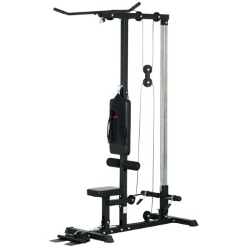 Sportnow Pull Up Station With Adjustable Seat, Power Tower For Chin Up And Lat Pulldown Exercises, Multi-function Fitness Equipment With Flip-up Footplate, For Home Gym, Black