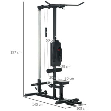 Sportnow Pull Up Station With Adjustable Seat, Power Tower For Chin Up And Lat Pulldown Exercises, Multi-function Fitness Equipment With Flip-up Footplate, For Home Gym, Black