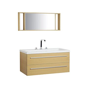 Bathroom Vanity Unit Beige And Silver 2 Drawers Mirror Modern Beliani