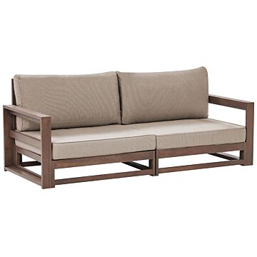 Garden Sofa Dark Wood And Taupe Acacia Wood Outdoor 2 Seater With Cushions Modern Design Beliani