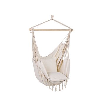 Hanging Hammock Chair Beige Cotton And Polyester Swing Seat Indoor Outdoor Boho Style Beliani