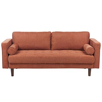 Sofa Golden Brown Fabric Upholstered 3 Seater Cushioned Thickly Padded Backrest Classic Retro Design Living Room Beliani
