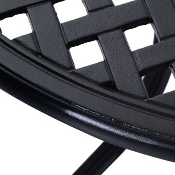 Outsunny 85cm Round Garden Table With Umbrella Hole, Aluminium Grid Motif Outdoor Dining Table For Garden Patio, Black
