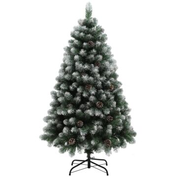 Homcom 5ft Artificial Pine Christmas Tree With 489 Branch Tips And Steel Base, Realistic Hinged Tree With Pinecones, Holiday Décor For Home Office, Green