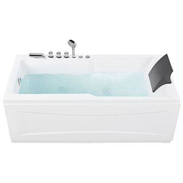 Whirlpool Bath White Acrylic 169 X 81 Cm Right Hand Massage Jets Headrest Led Lights Beliani