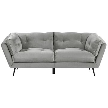 Sofa Grey Velvet Metal Legs 210 X 90 Cm With Cushions Retro Beliani