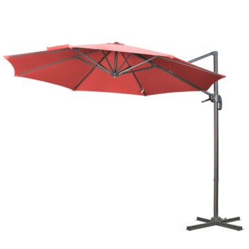 Outsunny 3 X 3(m) Cantilever Parasol With Cross Base Crank Handle - Wine Red