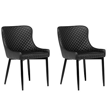Set Of 2 Dining Chairs Black Faux Leather Upholstery Glam Eclectic Style Beliani