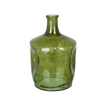Flower Vase Olive Green Glass 35 Cm Handmade Decorative Narrow Neck Tabletop Home Decoration Modern Design Beliani