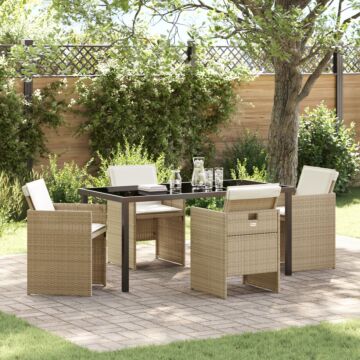 Vidaxl 5 Piece Garden Dining Set With Cushions Beige Poly Rattan
