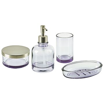 4-piece Bathroom Accessories Set Violet Glass Glam Soap Dispenser Soap Dish Toothrbrush Holder Cup Beliani