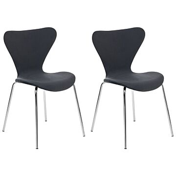 Set Of 2 Dining Chairs Black With Silver Polyester Velvet Black Metal Legs Armless Modern Design Beliani
