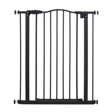 Pawhut 74-84cm Adjustable Metal Pet Gate Safety Barrier W/ Auto-close Door Double Locking Easy-open Doors Stairs Home Frames Black