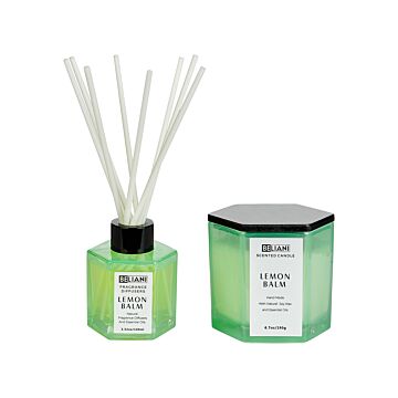 Set Of Scented Candle And Fragrance Stick Diffuser Pink 100% Soy Wax Cotton Wick Glass Fresh Lemon Balm Beliani